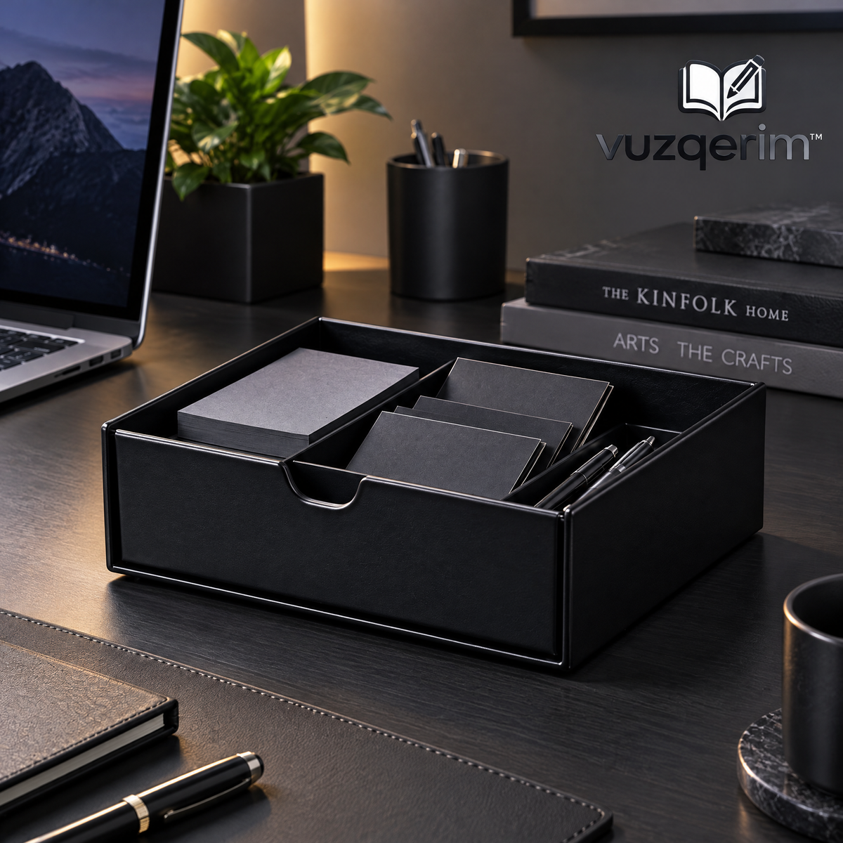 vuzqerim™ Black Compartment Desktop Organizer Tray