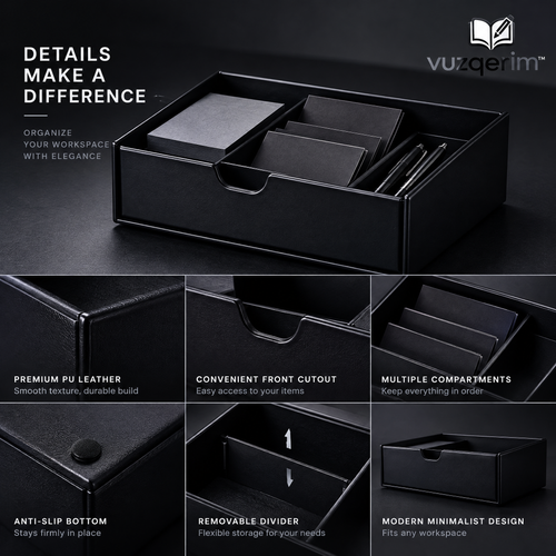 vuzqerim™ Black Compartment Desktop Organizer Tray