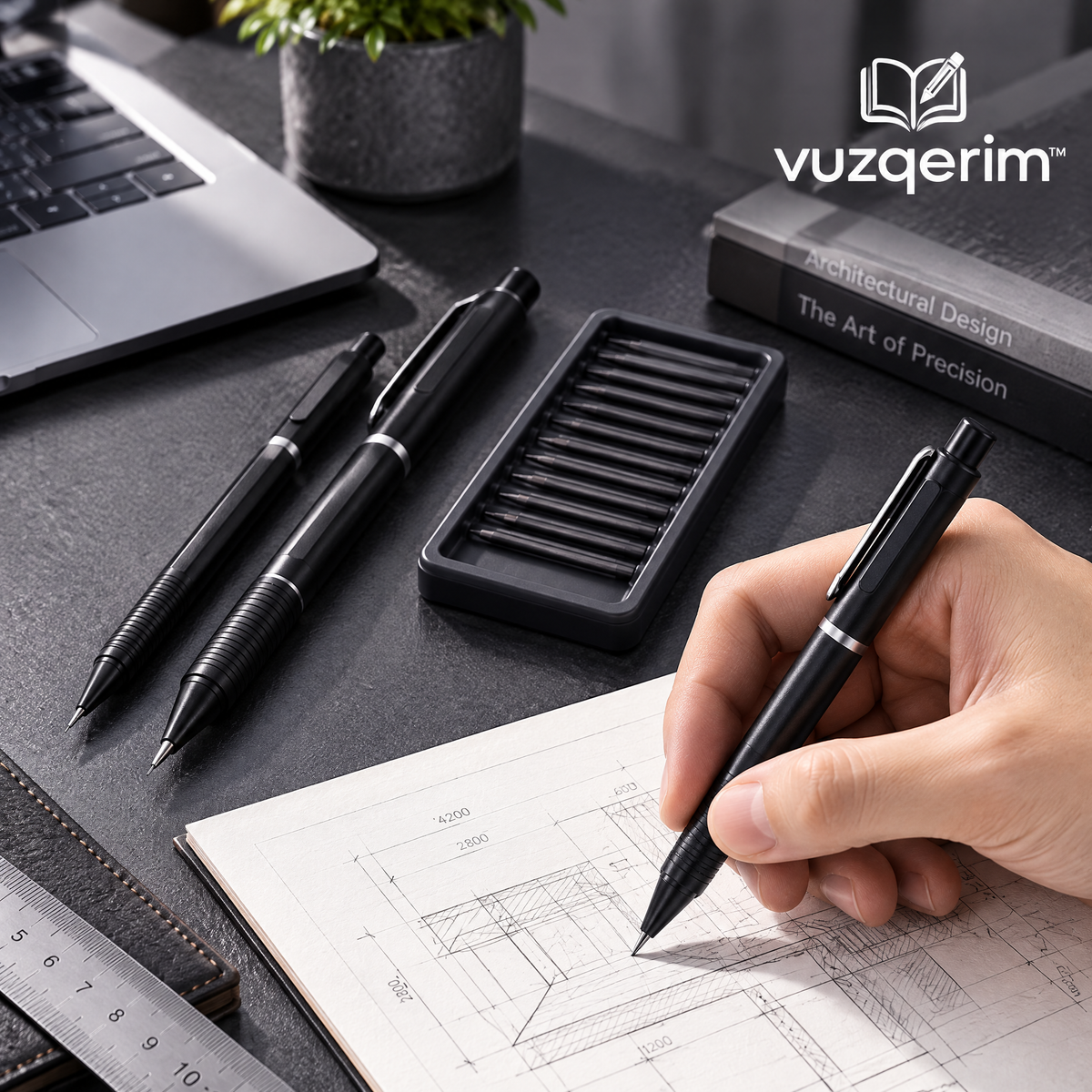 vuzqerim™ Black Mechanical Pencil Set with Lead Storage Case