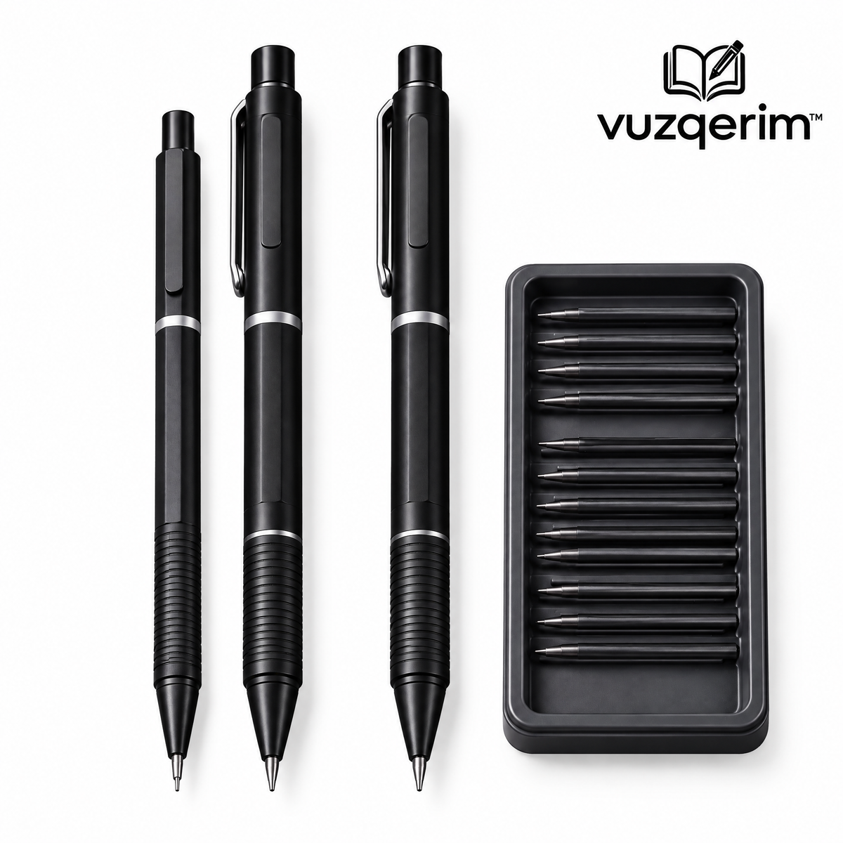 vuzqerim™ Black Mechanical Pencil Set with Lead Storage Case
