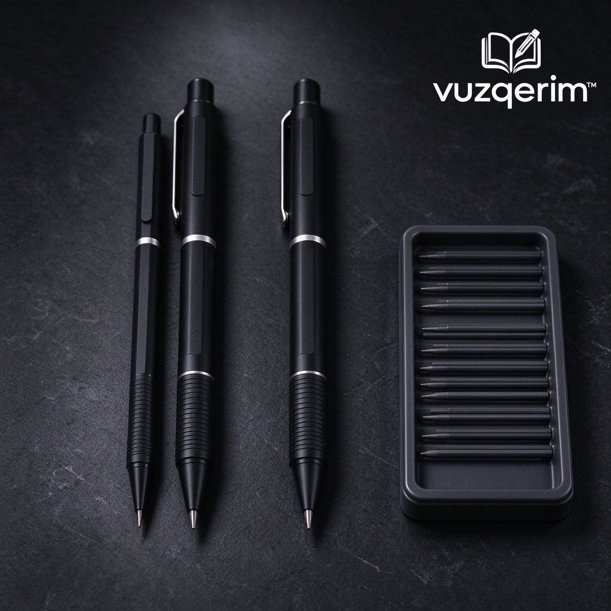 vuzqerim™ Black Mechanical Pencil Set with Lead Storage Case