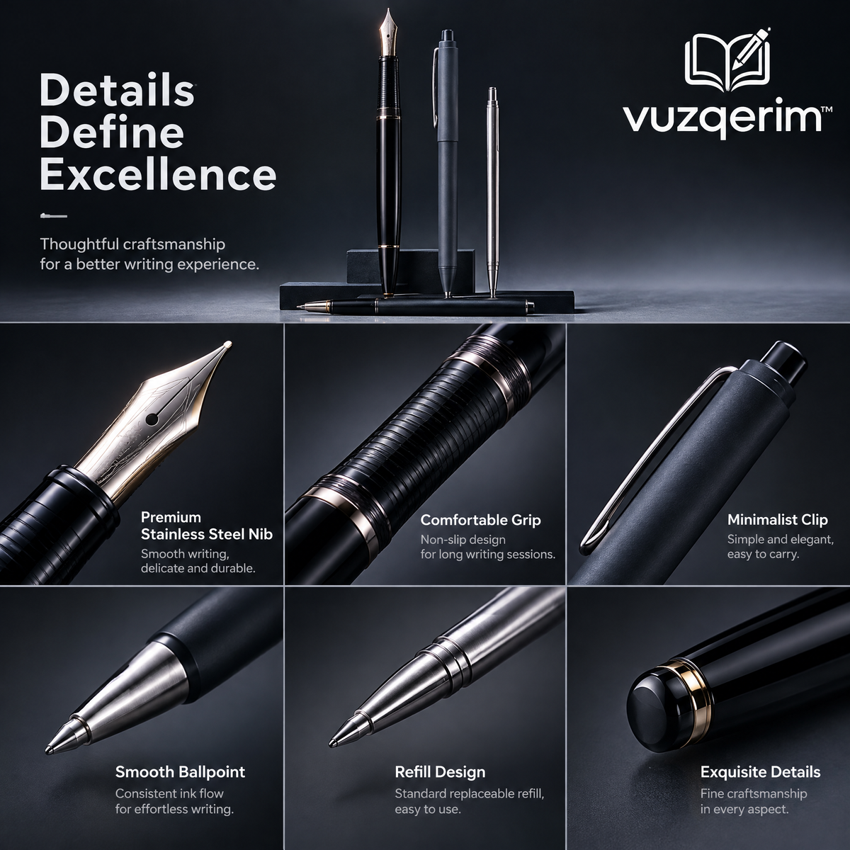 vuzqerim™ Black Fountain Pen & Writing Instrument Set