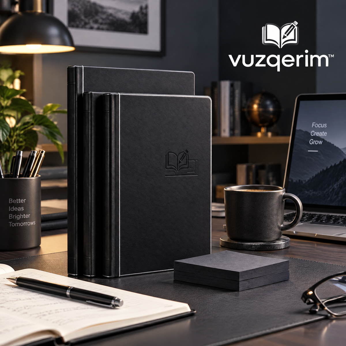 vuzqerim™ Black Notebook Set with Matching Memo Pad