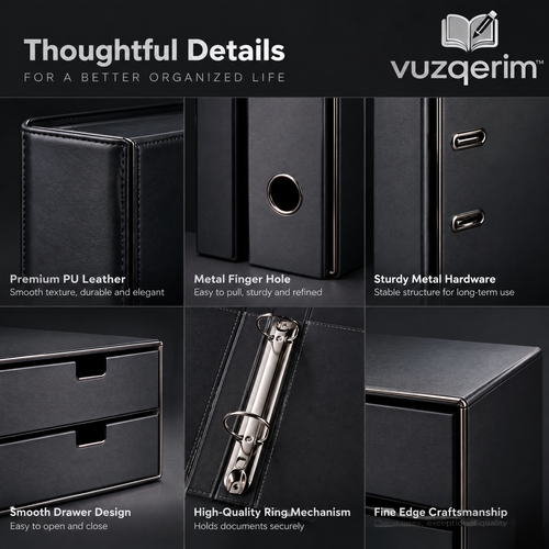 vuzqerim™ Black Binder & Two-Drawer Desk Organizer Set