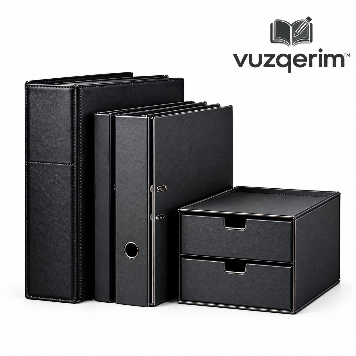 vuzqerim™ Black Binder & Two-Drawer Desk Organizer Set