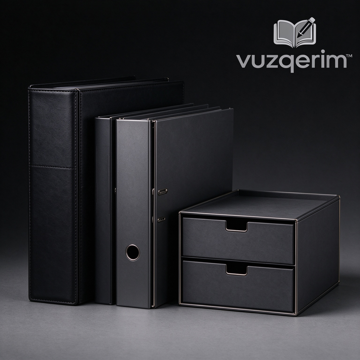 vuzqerim™ Black Binder & Two-Drawer Desk Organizer Set