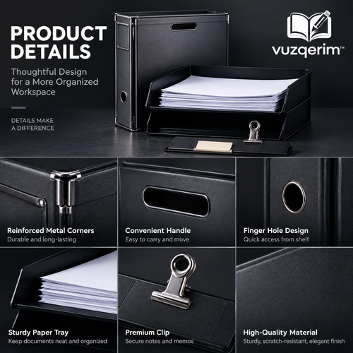 vuzqerim™ Black Desktop Filing Set with Letter Trays & Clipboard