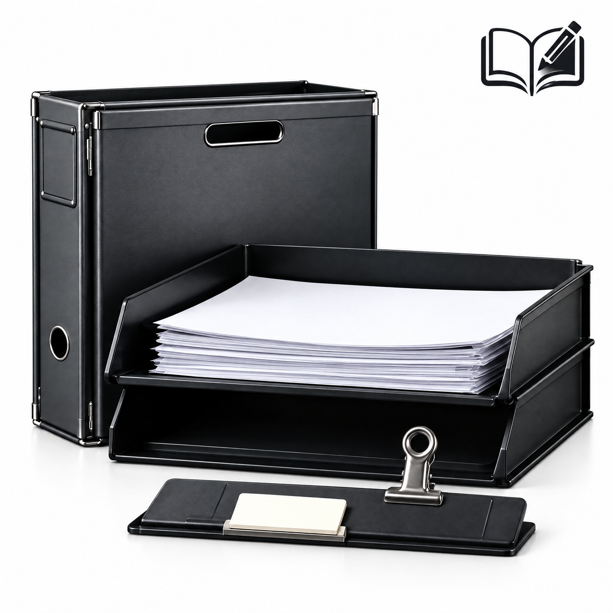 vuzqerim™ Black Desktop Filing Set with Letter Trays & Clipboard