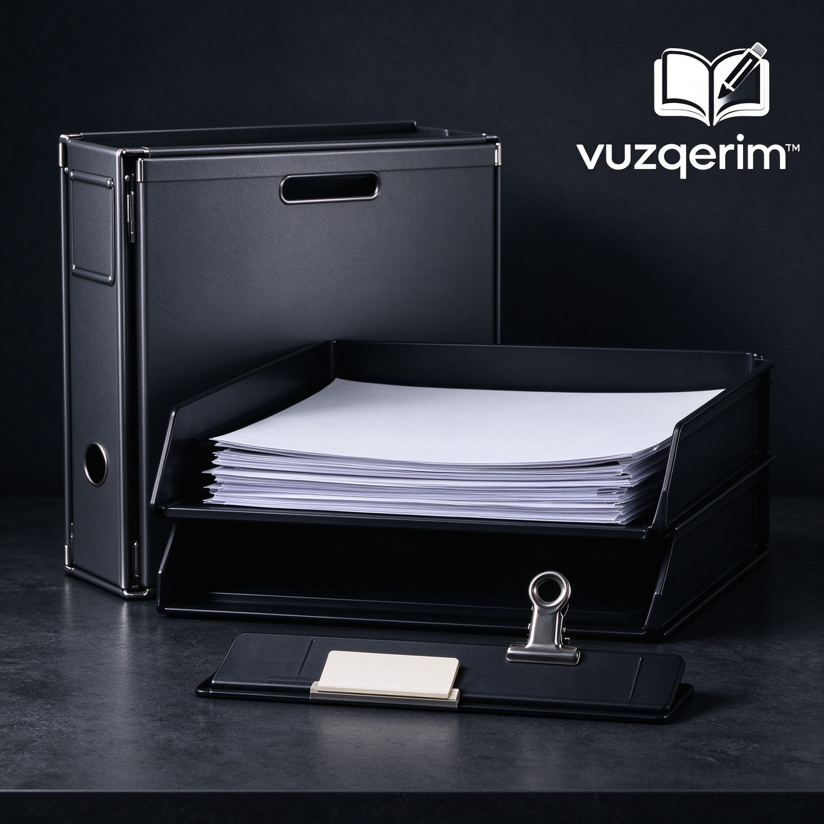 vuzqerim™ Black Desktop Filing Set with Letter Trays & Clipboard